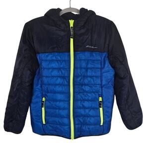 Eddie Bauer BOYS 2 Tone Reverable Sherpa Puffer Hooded Jacket L 14-16